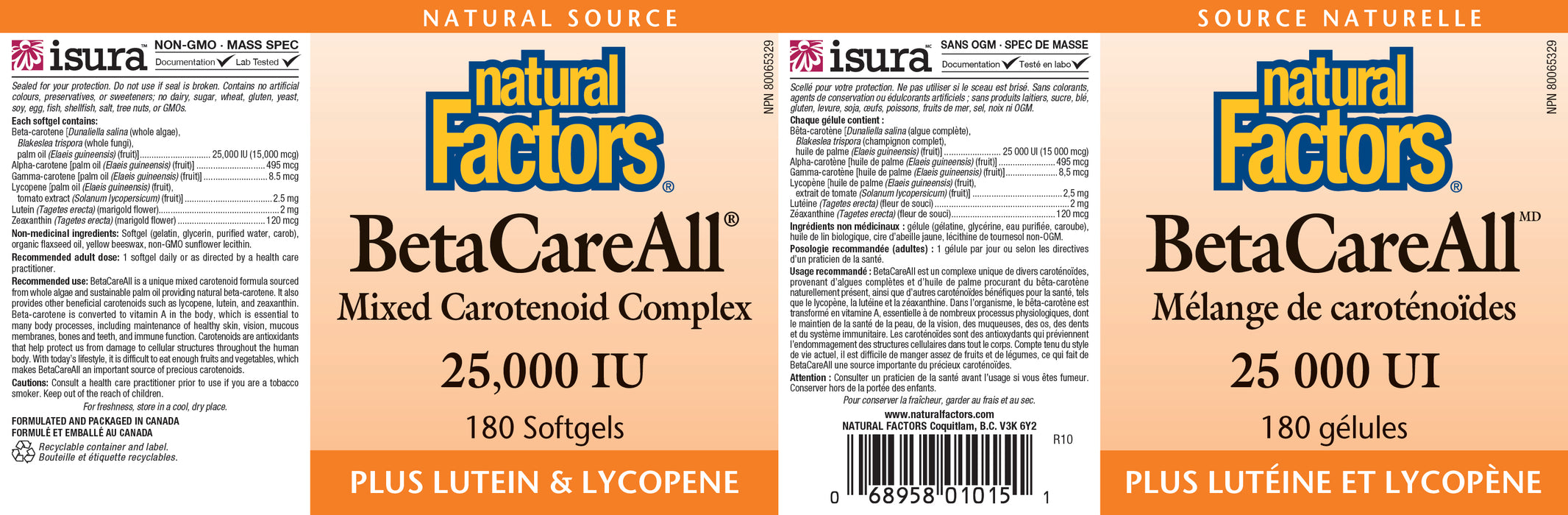 Natural Factors BetaCareAll Mixed Carotenoid Complex 25,000iu 180 Gelatin Softgels