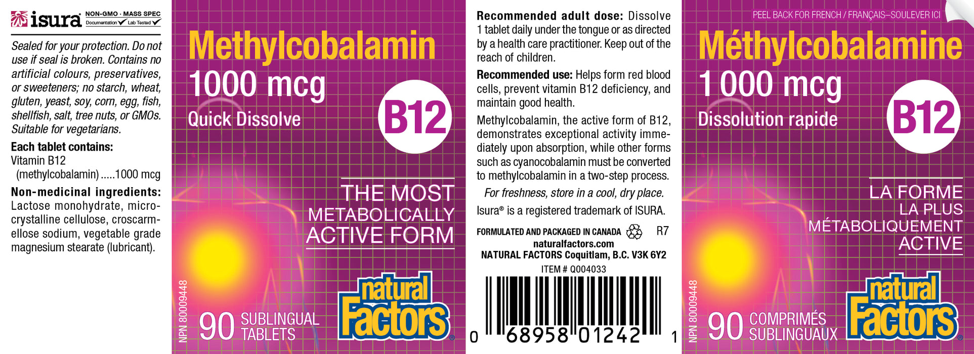 Natural Factors B12 Methylcolobalamin - 1000mcg 90 Sublingual Tablets