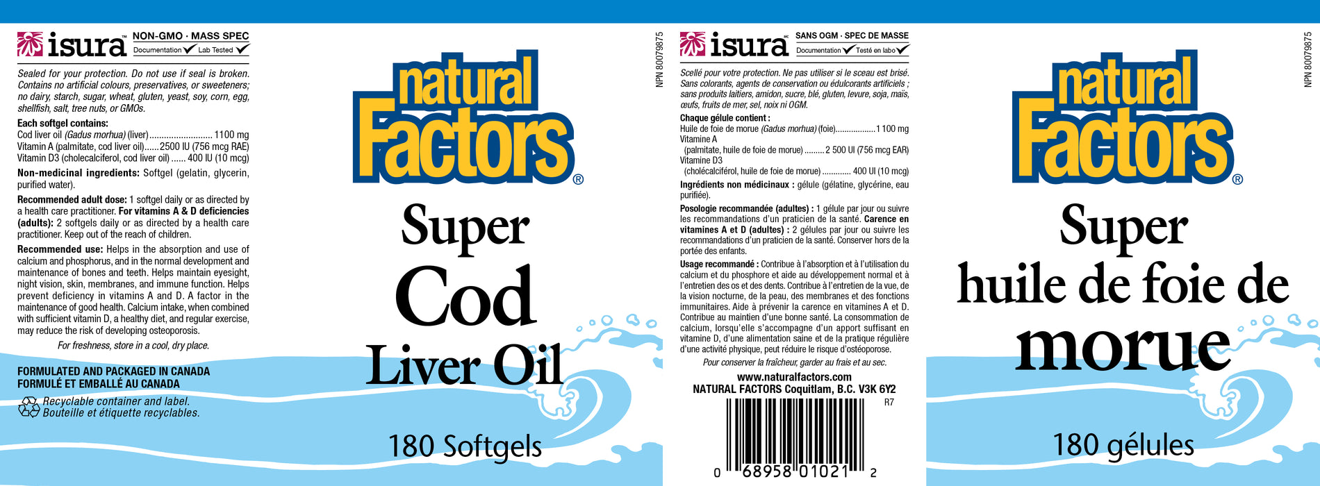 Natural Factors Super Cod Liver Oil 180 Gel Capsules