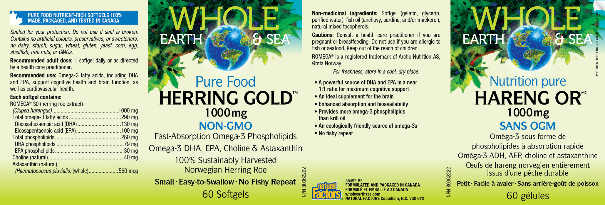Whole Earth & Sea Herring Gold 1000mg 60 Gelatin Softgels