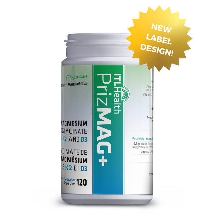 ITL Health PrizMAG+ Pure Magnesium Bisglycinate with K2 and D3 120 Capsules