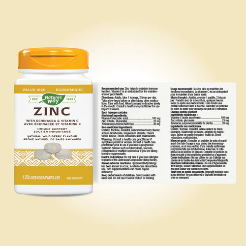 Nature's Way Zinc with Echinacea & Vitamin C 120 Chewable Tablets