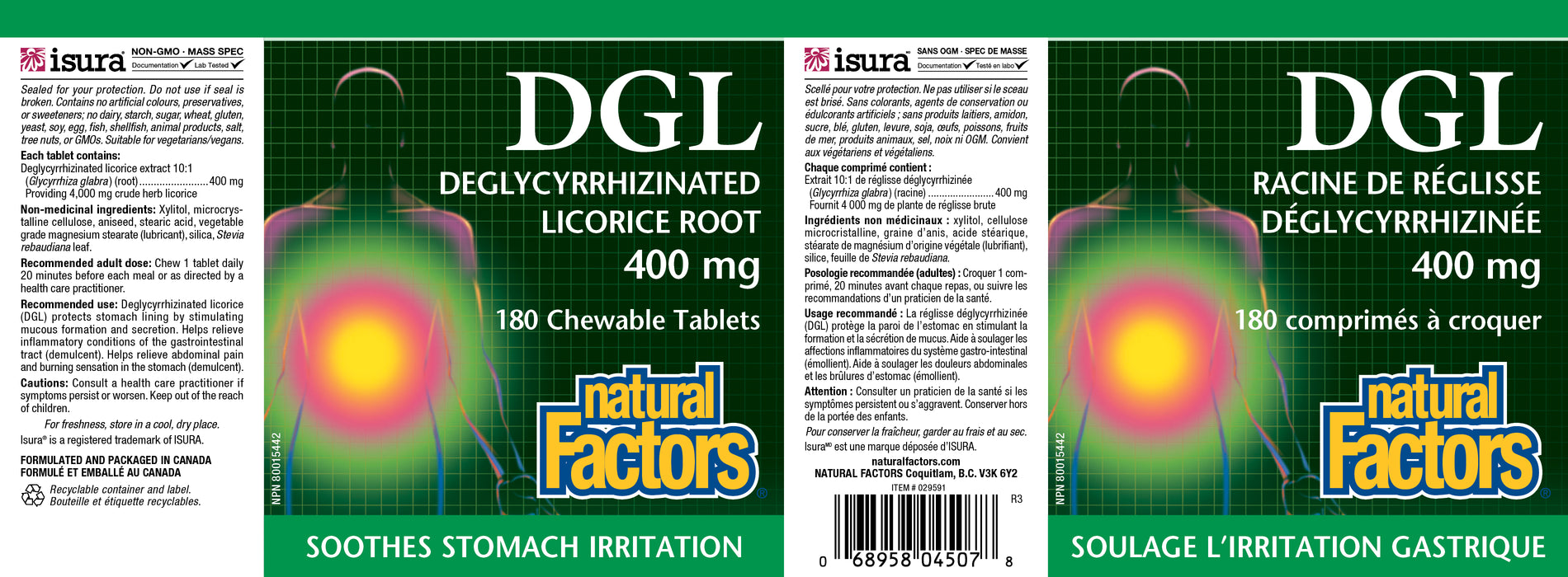 Natural Factors DGL 400mg - Deglyrrhizinated Licore Root 180 Chewable Tablets