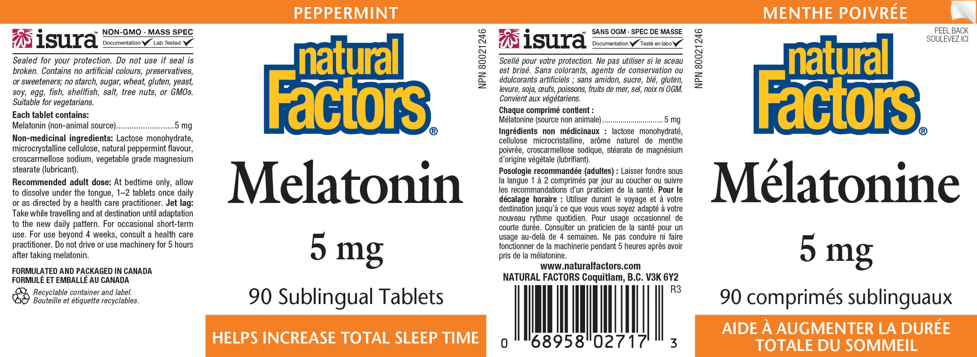 Natural Factors Melatonin - 5mg Peppermint - 90 Sublingual Tablets