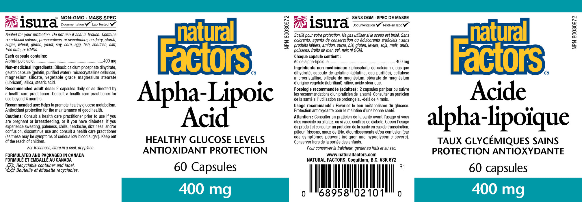 Natural Factors Alpha Lipoic Acid 400mg 60 Veg Capsules