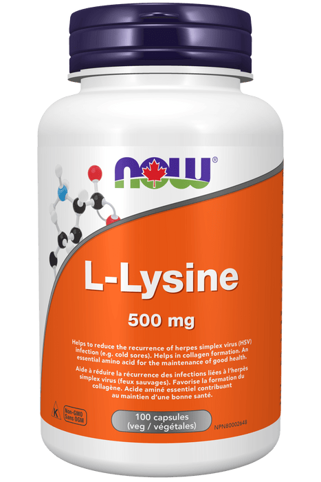 NOW Supplements L-Lysine 500mg 100 Vegetable Capsules