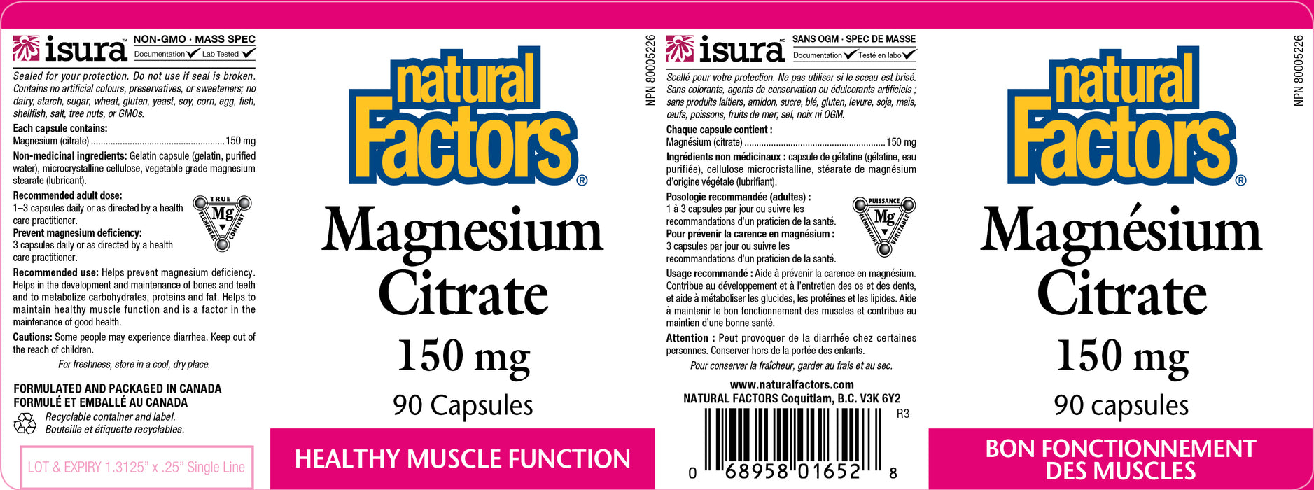 Natural Factors Magnesium Citrate 150mg 90 Veg Capsules