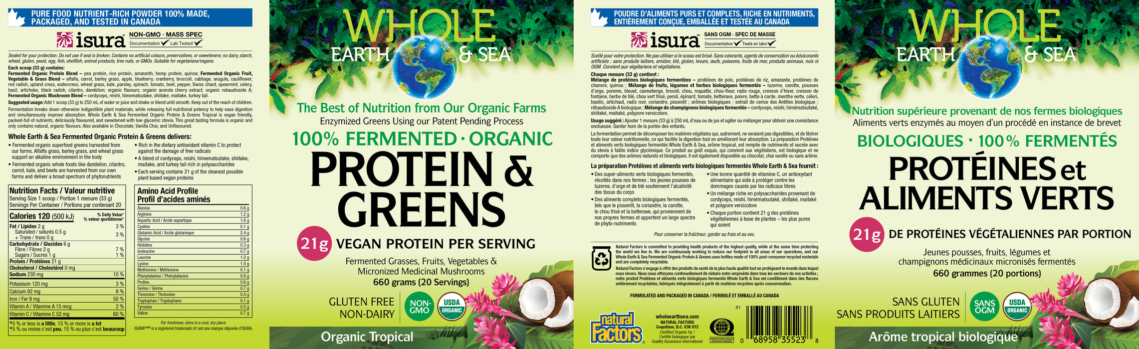Whole Earth & Sea 100% Fermented Organic Protein & Greens - Tropical 660g