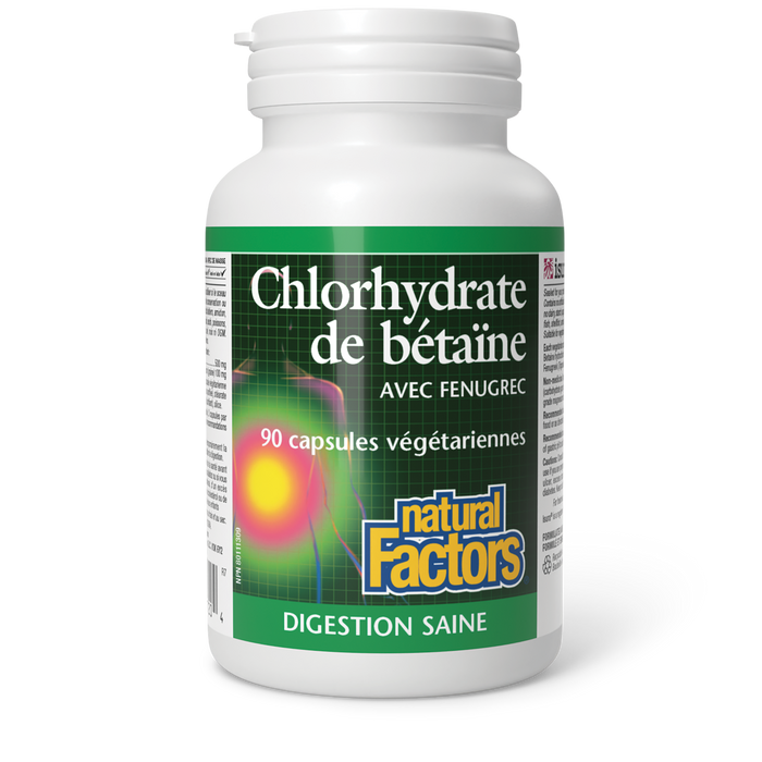 Natural Factors Betaine Hydrochloride with Fenugreek 90 Veg Capsules