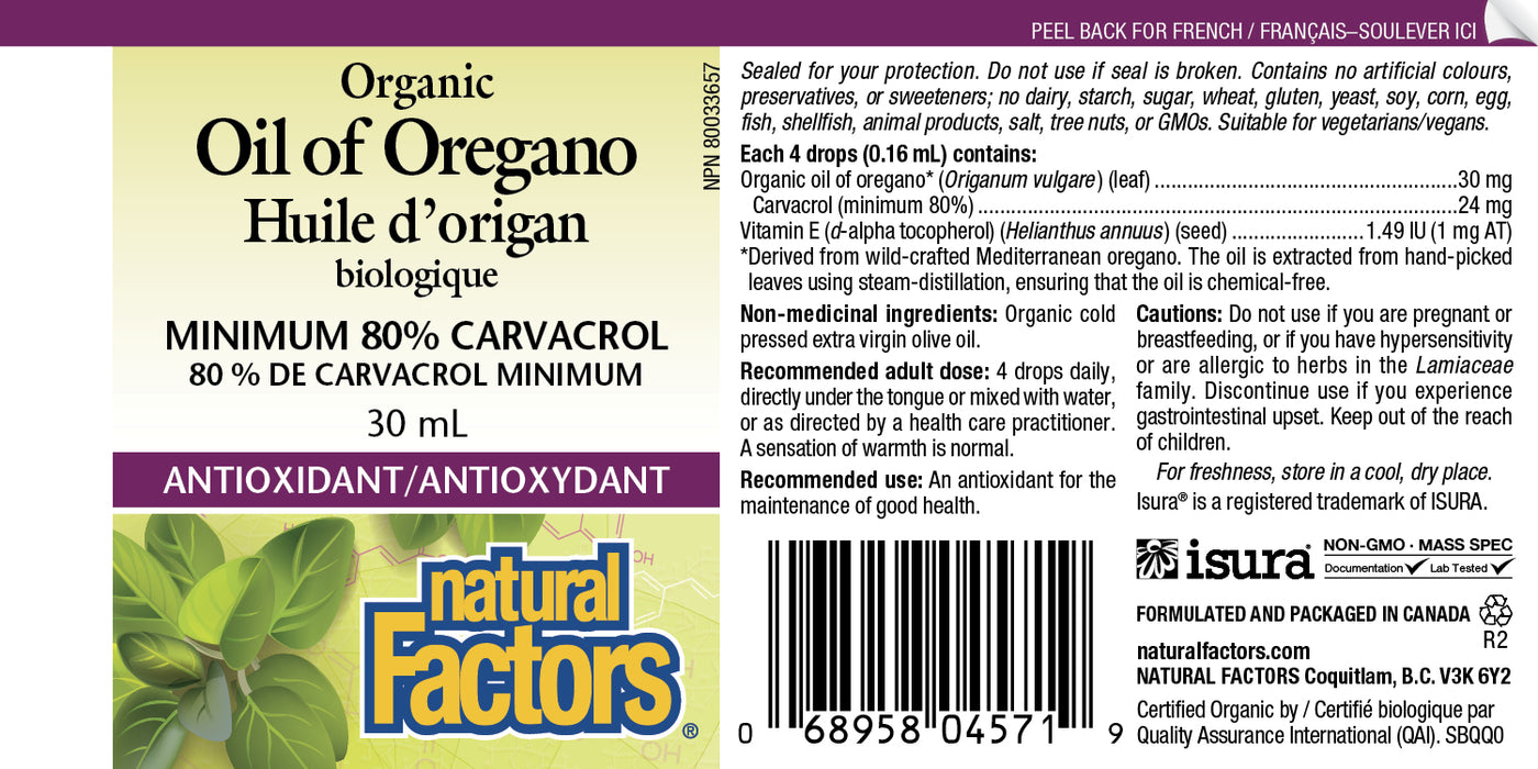 Natural Factors Organic Oil of Oregano 30mL