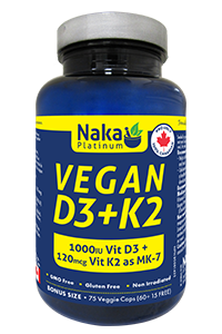 Naka Platinum Vegan D3 + K2 75 Vegetable Capsules