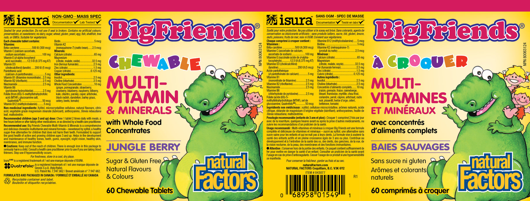 Natural Factors Big Friends Chewable Multivitamin & Minerals with Whole Food Concentrates - Jungle Berry