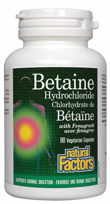 Natural Factors Betaine Hydrochloride with Fenugreek 90 Veg Capsules
