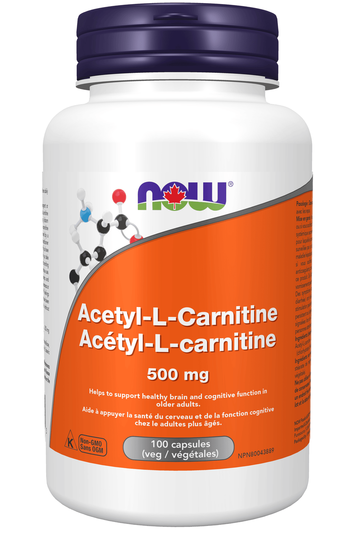 NOW Supplements Acetyl LCarnitine 500 mg 100 Vegetable Capsules