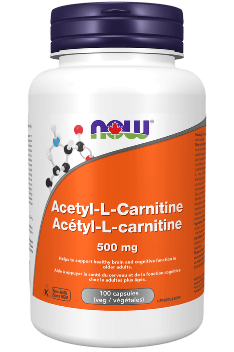 NOW Supplements Acetyl L-Carnitine 500 mg 100 Vegetable Capsules