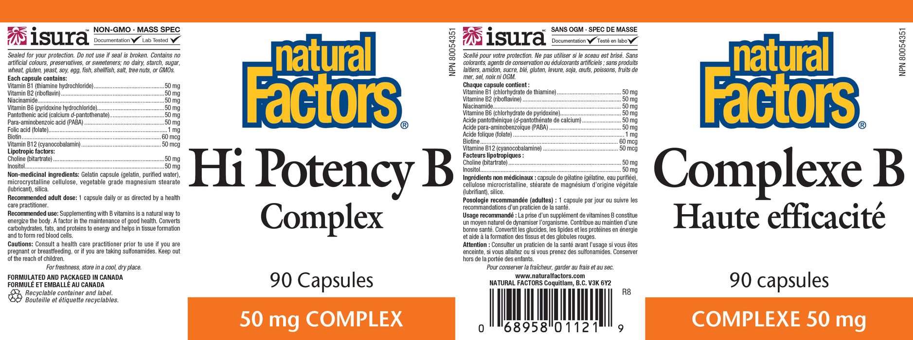 Natural Factors Hi Potency B Complex 50mg 90 Veg Capsules