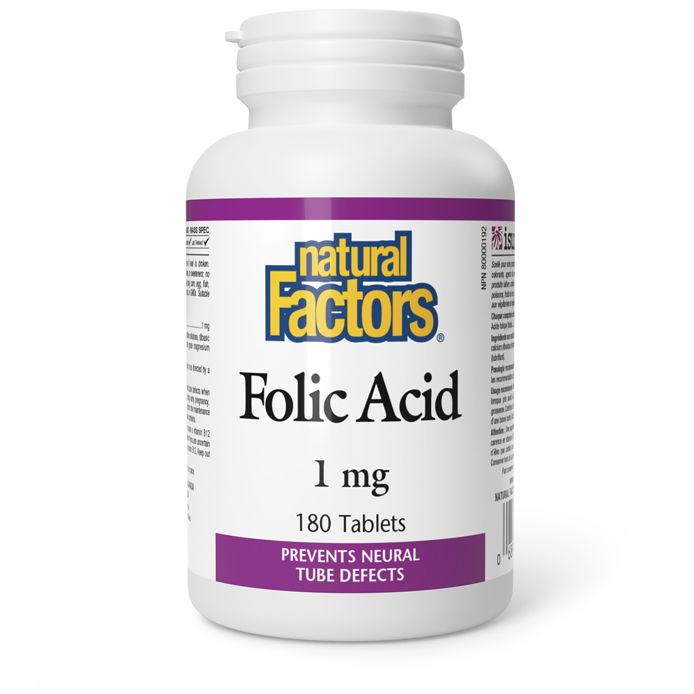 Natural Factors Folic Acid 1mg 180 Tablets — Bluewater Nutrition