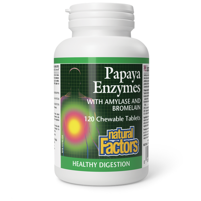 Natural Factors Papaya Enzyme with Amylase and Bromelaine 120 Chewable Tablets