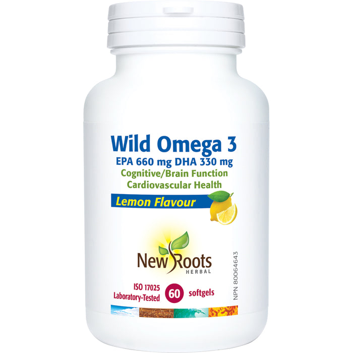 New Roots WildOmega 3 EPA 660mg DHA 330mg Lemon 60 Gelatin Softgels