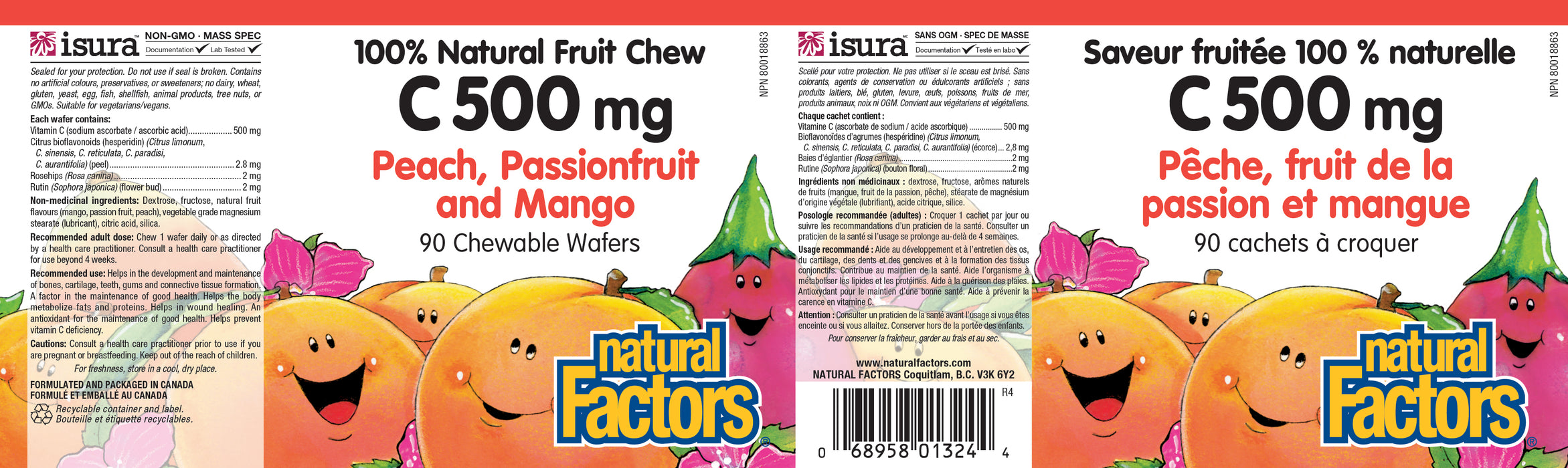 Natural Factors C 500mg 100% Peach, Passionfruit, and Mango