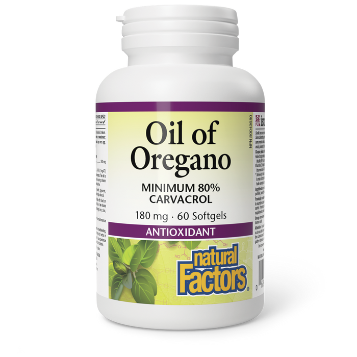 Natural Factors Oil of Oregano 180mg 60 Gelatin Softgels