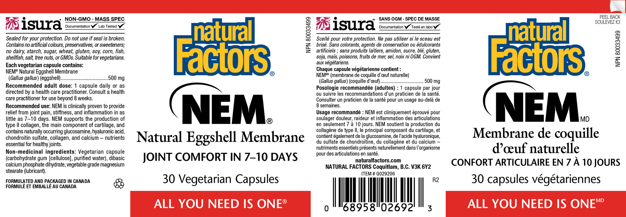 Natural Factors NEM 500mg - Natural Eggshell Membrane 30 Veg Capsules
