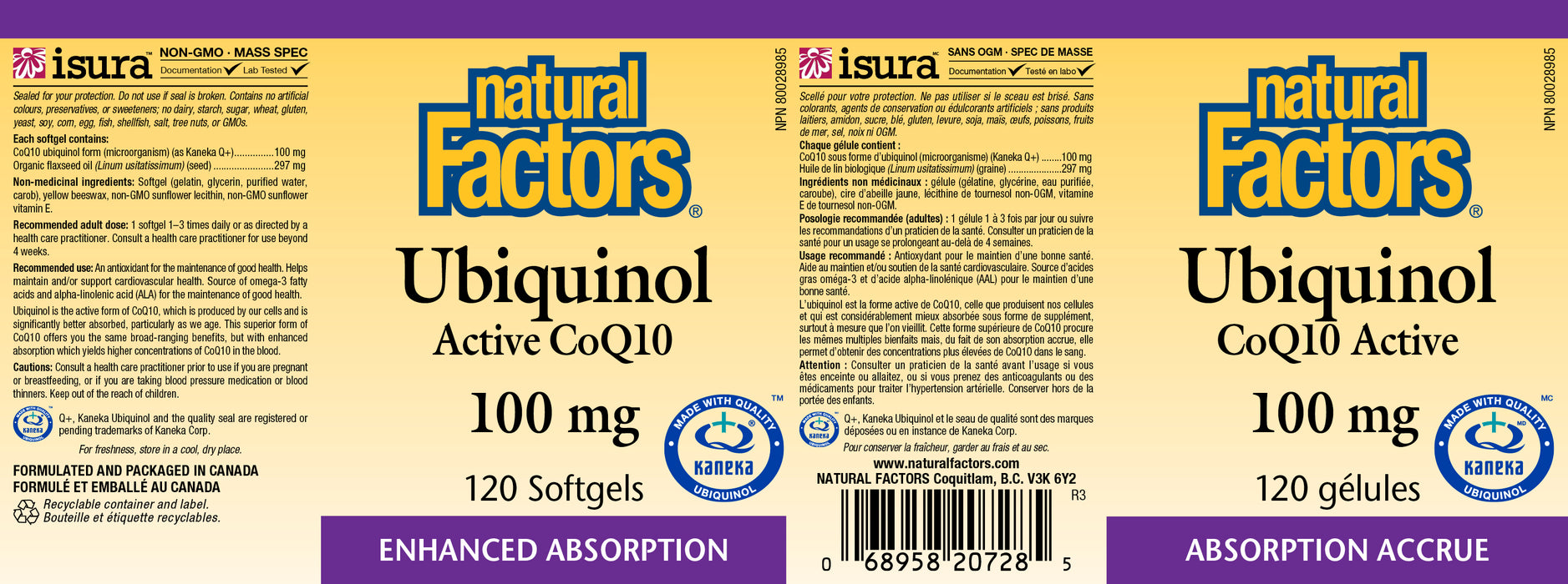 Natural Factors Ubiquinol Active CoQ10 100mg 120 Softgels