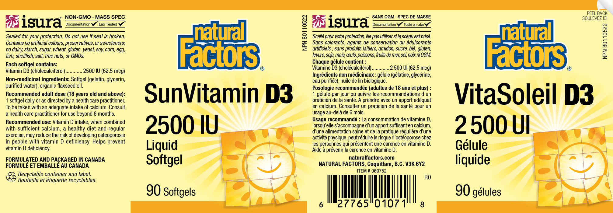 Natural Factors SunVitamin D3 - 2500iu 90 Gelatin Softgels