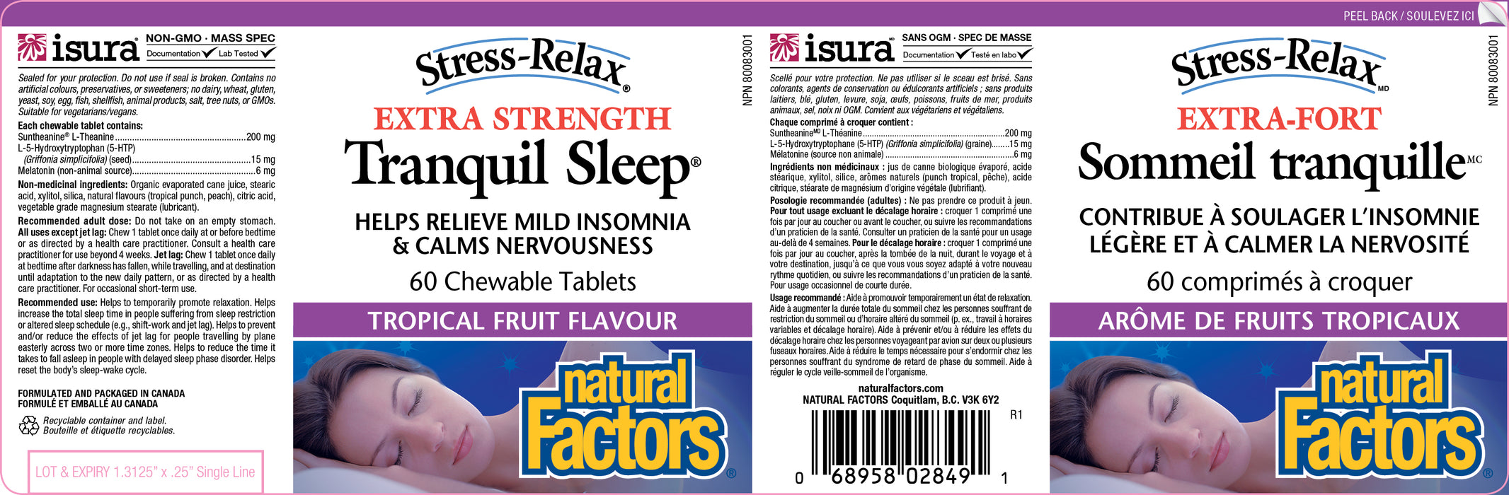 Natural Factors Stress-Relax Tranquil Sleep - Extra Strength - 60 Chewable Tablets