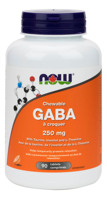 NOW Supplements GABA 250mg 90 Chewable Tablets