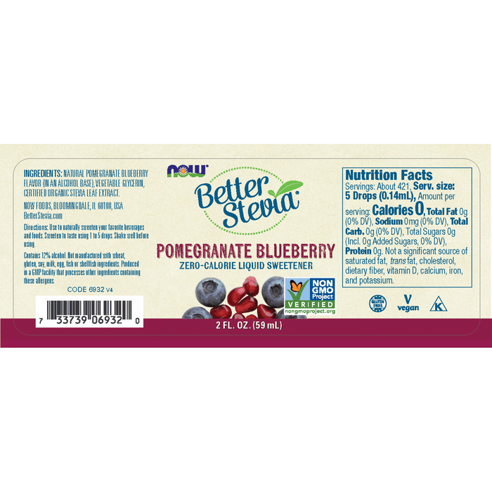 NOW BetterStevia Pomegranate and Blueberry Liquid 60mL
