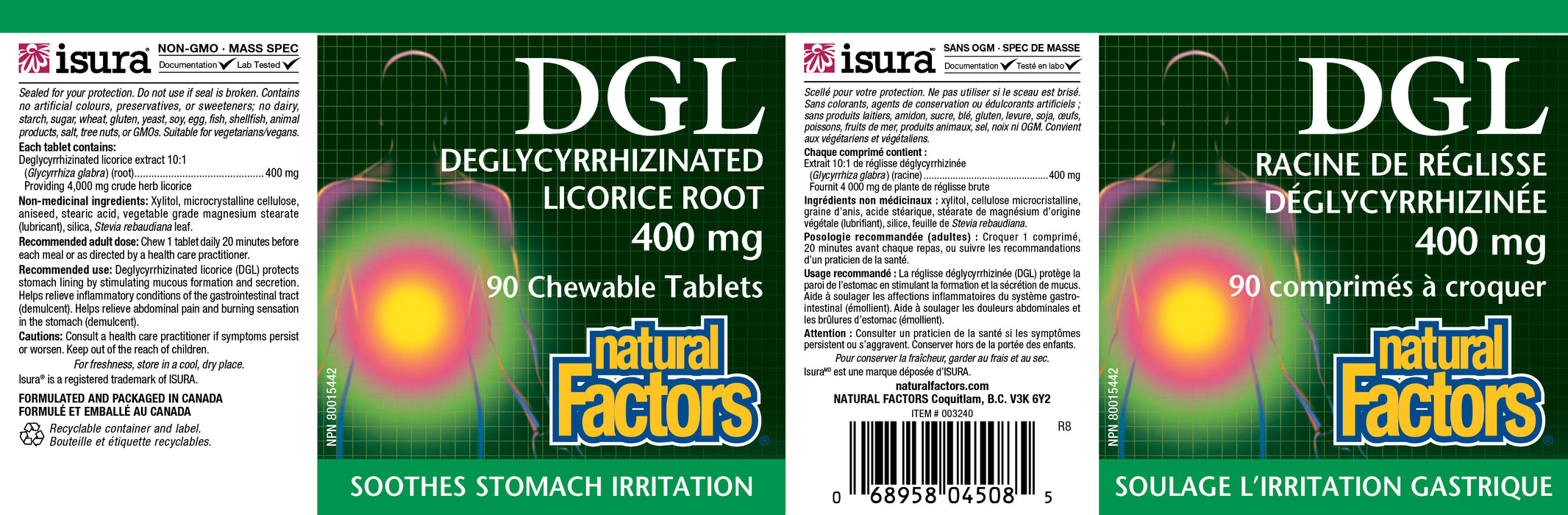 Natural Factors DGL 400mg - Deglyrrhizinated Licore Root 90 Chewable Tablets